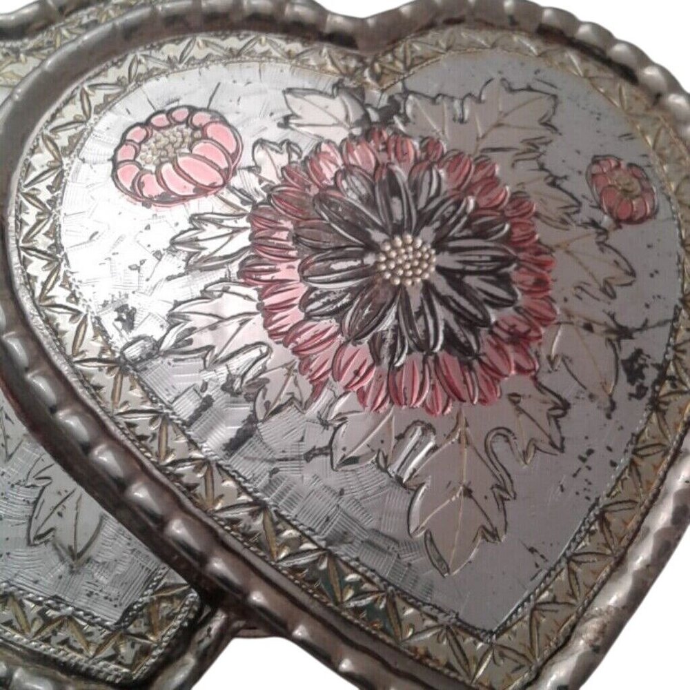 Black Hills Gold Silver Belt Buckle tip woven belt Ornate Floral Heart - Picture 2 of 9